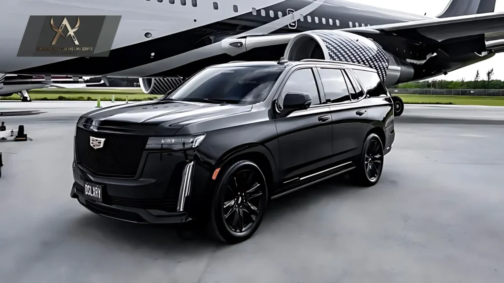 Professional chauffeur PBI airport car service black Mercedes luxury limousine transport West Palm Beach Florida AE Limo Service premium sedan service arriving at Palm Beach International Airport for business travelers.